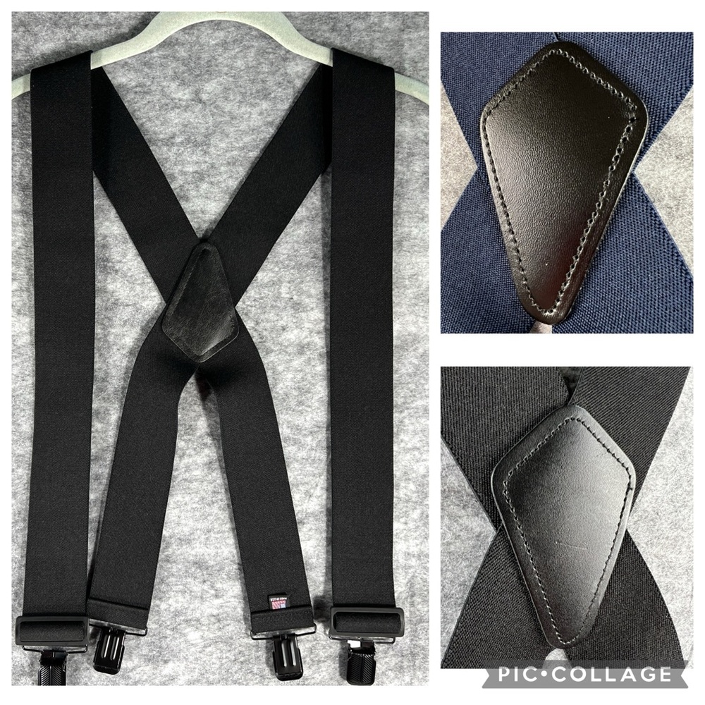 TWO PAIR 2” Clip On Suspenders Made in U.S.A. Black Blue “X” Style Heavy Duty